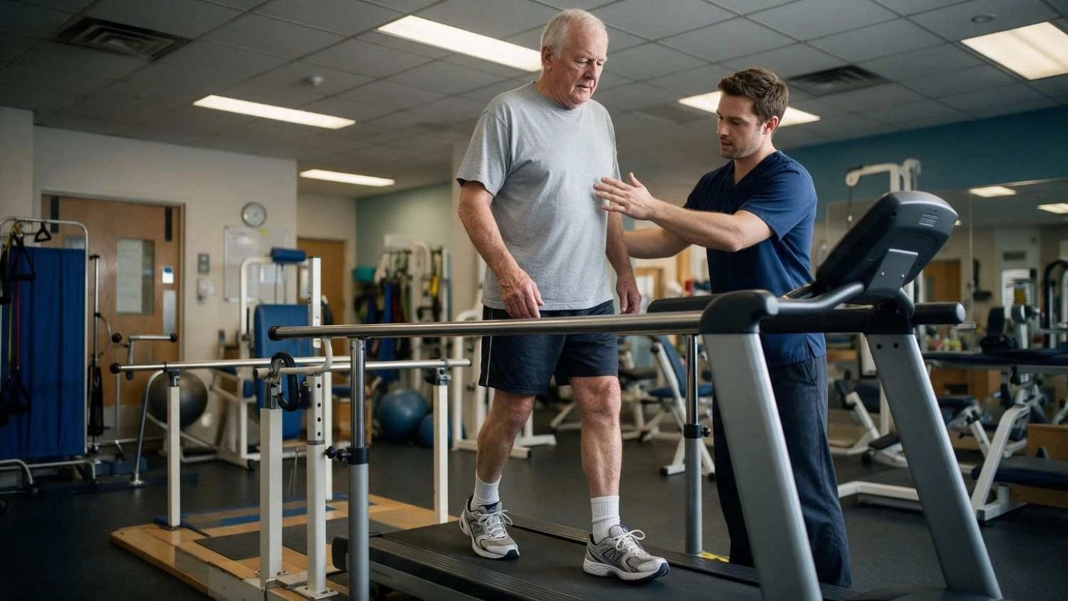 DVA physiotherapy treatments in Canberra with a physiotherapist guiding an older client through walking and balance training